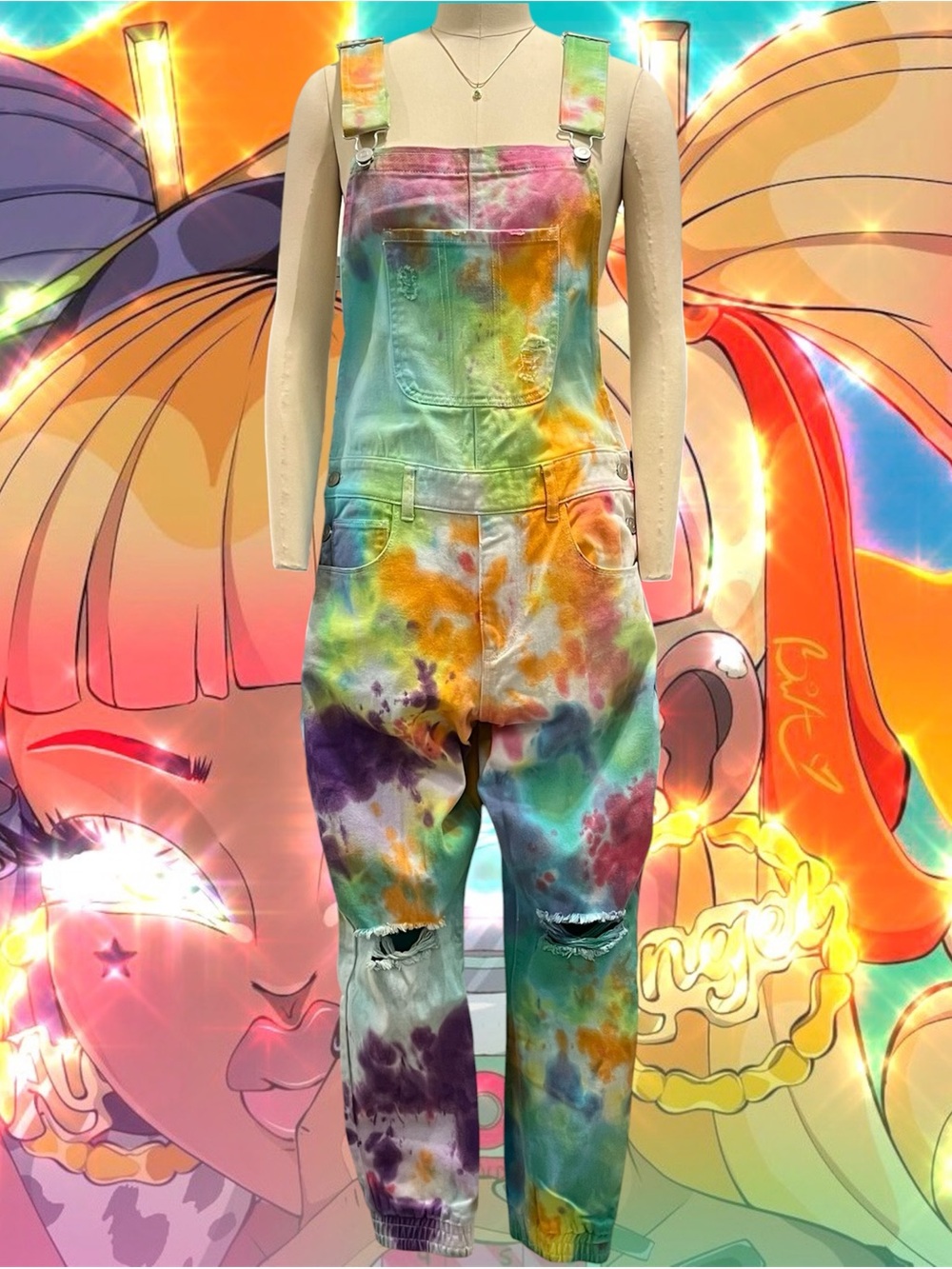 Custom Rainbow Tie-Dye Overalls Jumpsuit